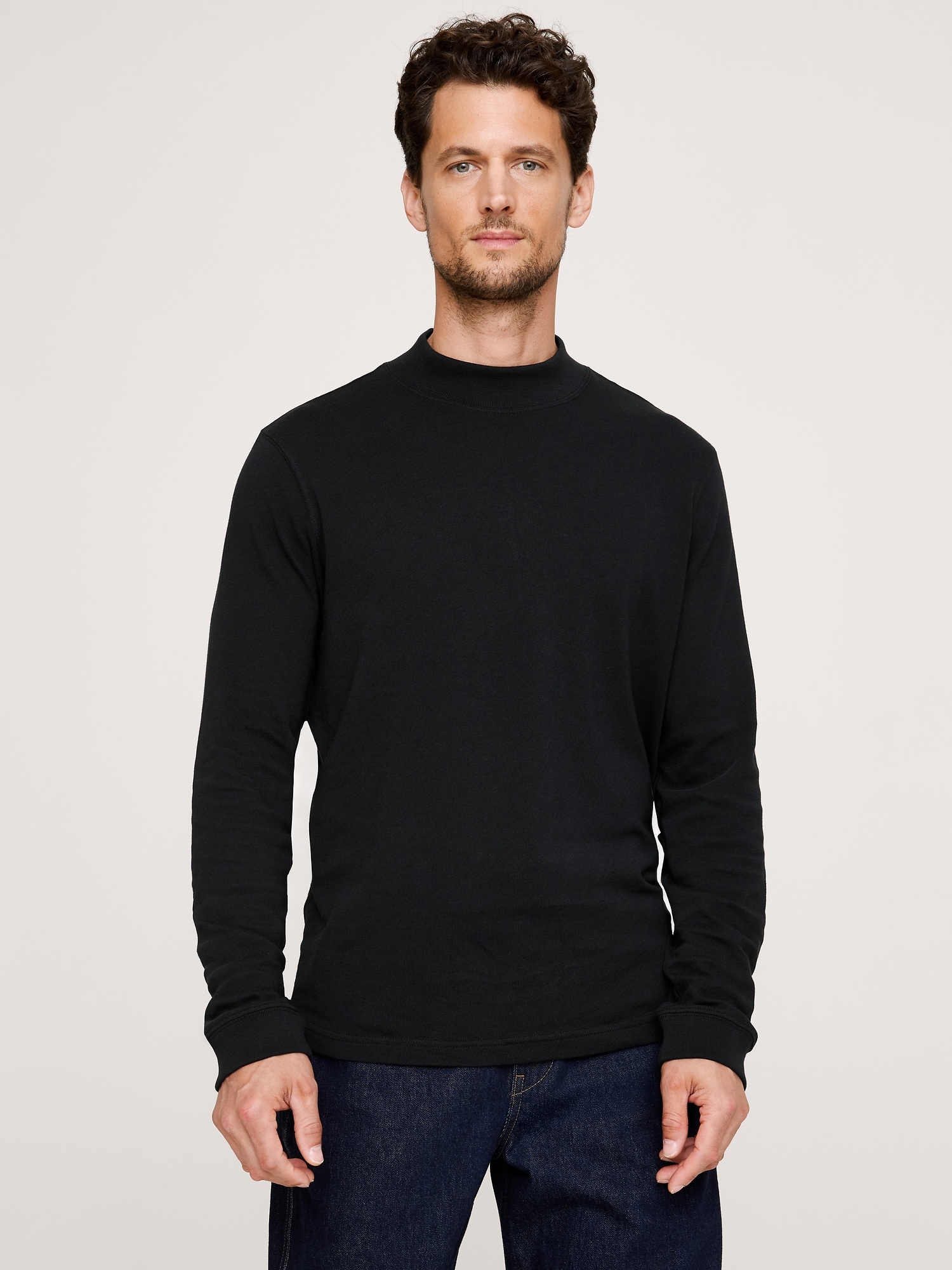 Cotton Jersey Mock-Neck T-Shirt