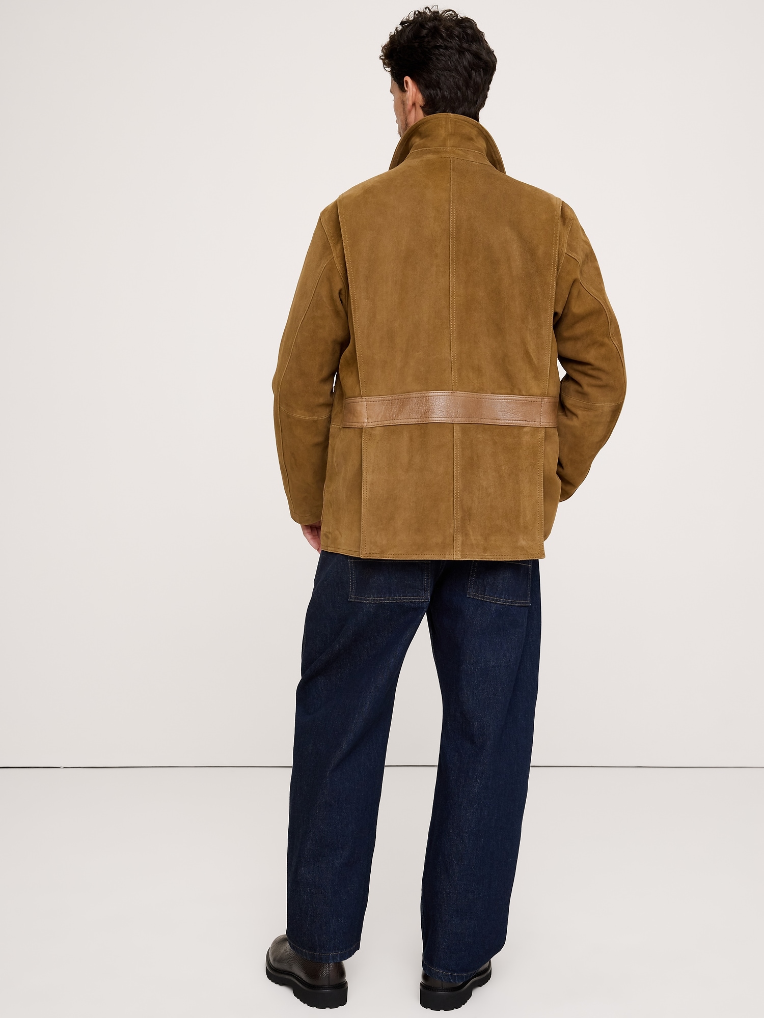 Suede Barn Coat with Leather Trim
