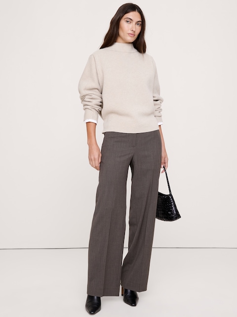 PANTALON EN LAINE ITALIENNE LÉGÈRE À TAILLE MI-BASSE ET À JAMBE LARGE