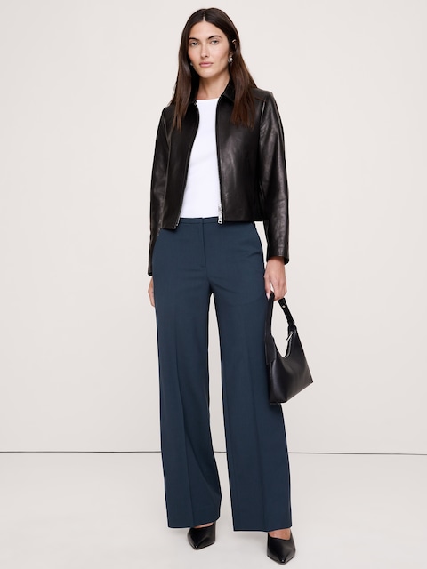 PANTALON EN LAINE ITALIENNE LÉGÈRE À TAILLE MI-BASSE ET À JAMBE LARGE