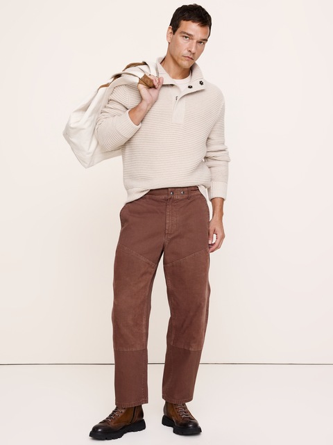 PANTALON À COUPE BARIL DÉCONTRACTÉE EN MATIÈRES MIXTES