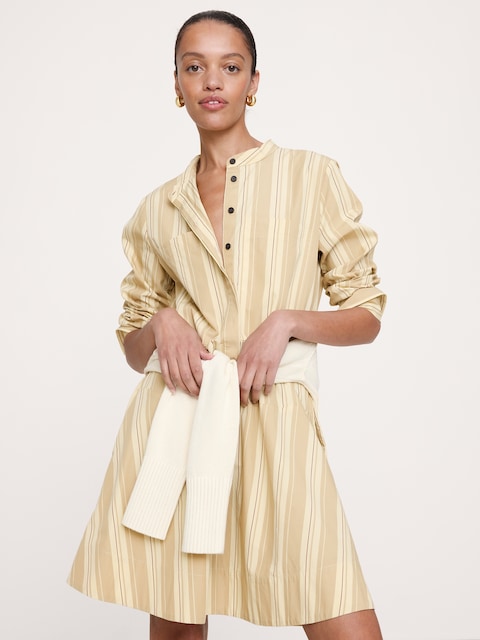 ROBE-CHEMISIER TRAPÈZE COURTE EN COTON