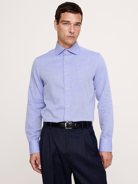 CHEMISE HABILLÉE COUPE AJUSTÉE EN COTON ET CACHEMIRE - Bleu