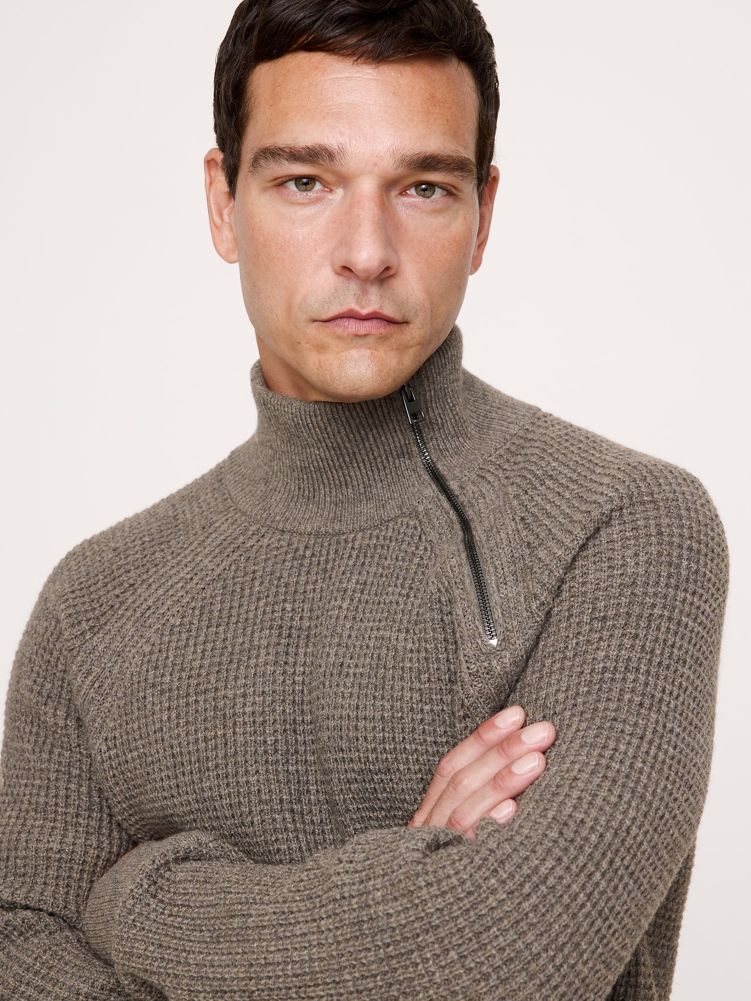 Italian Merino-Blend Moto Sweater with Zip