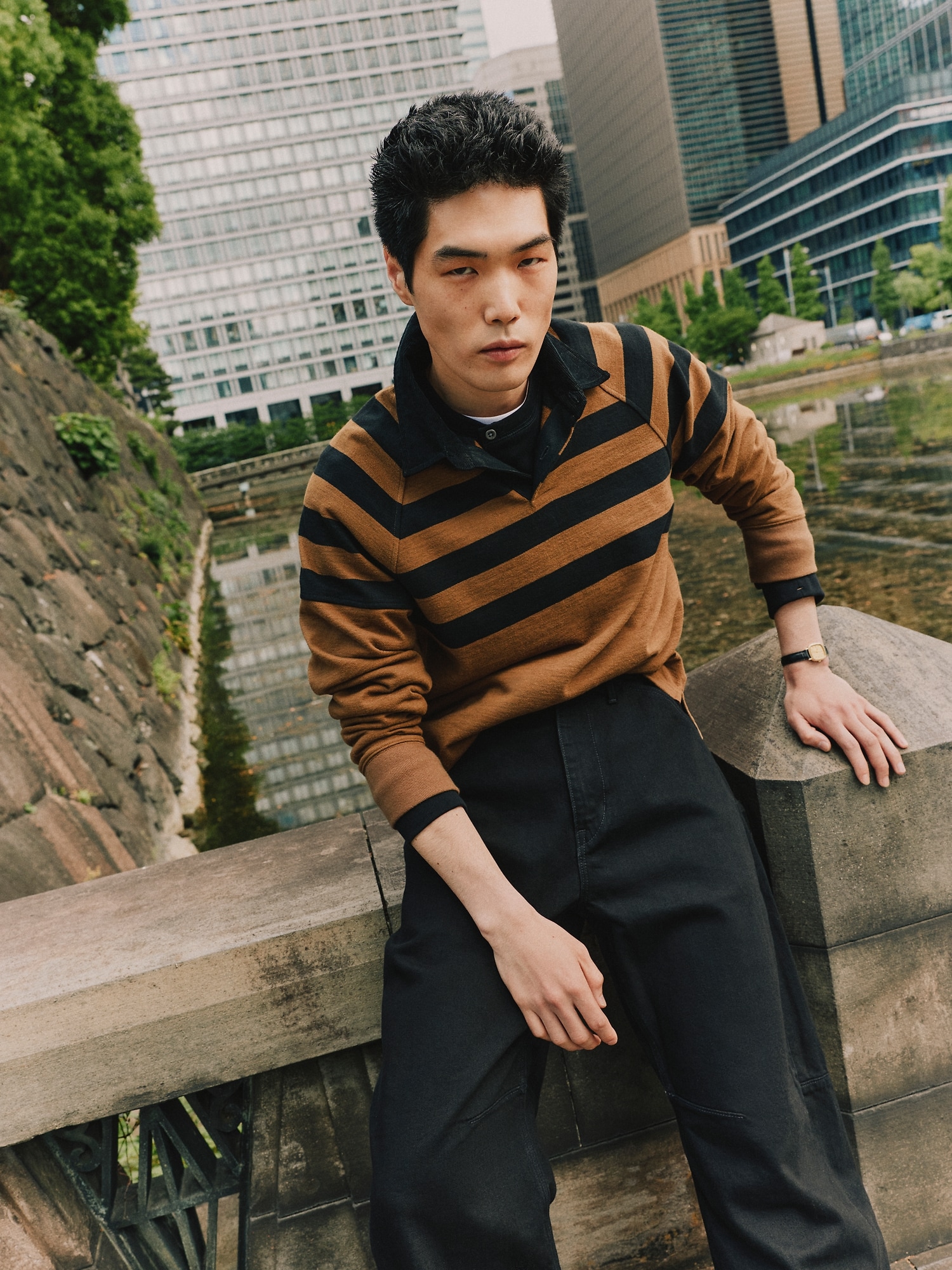 Ribbed Cotton Henley T-Shirt