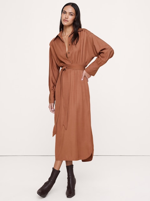 ROBE-CHEMISIER MI-LONGUE EN VISCOSE