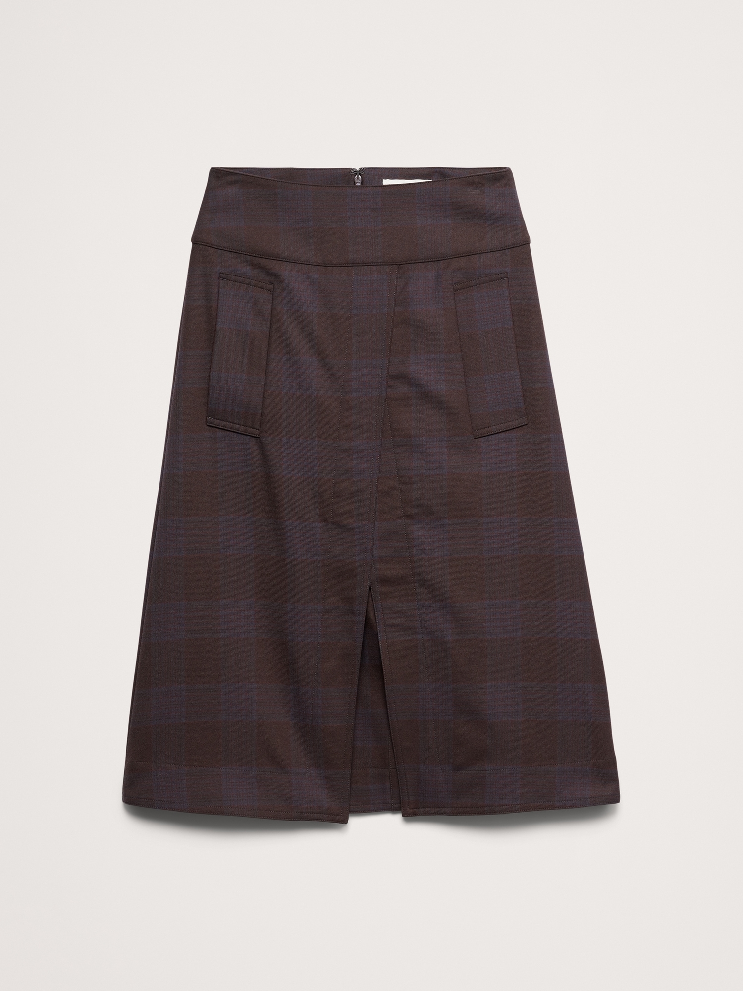 Twill Asymmetrical-Slit Midi Skirt