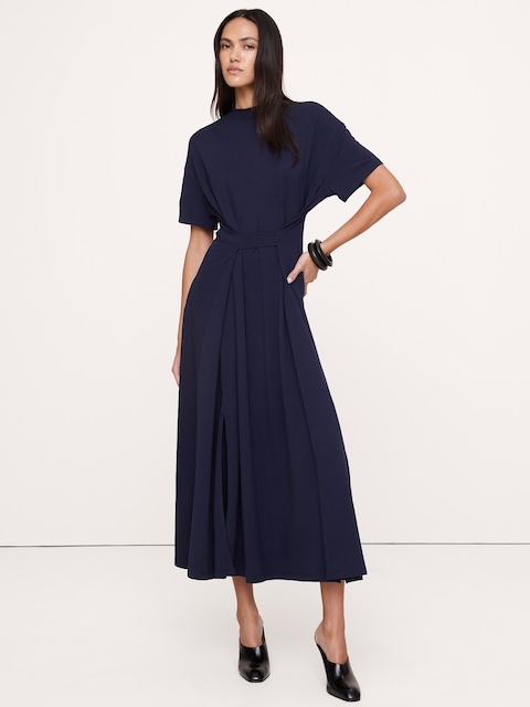 ROBE LONGUE SURDIMENSIONNÉE EN COTON EXTENSIBLE À TAILLE NOUÉE