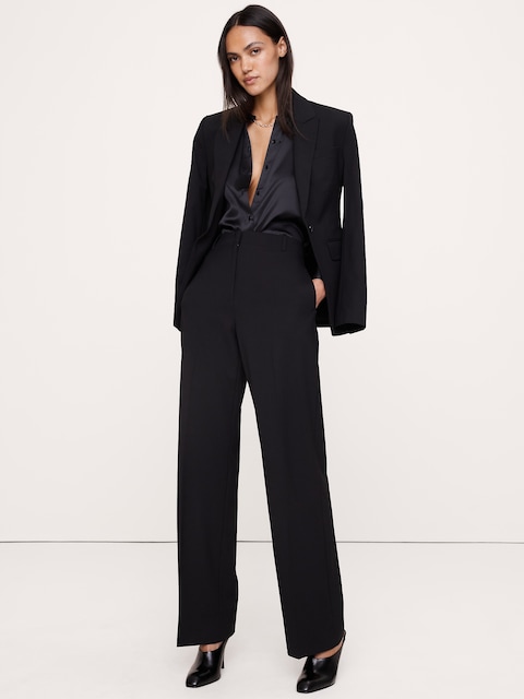 PANTALON DROIT MODERNE À TAILLE HAUTE EN LAINE ITALIENNE