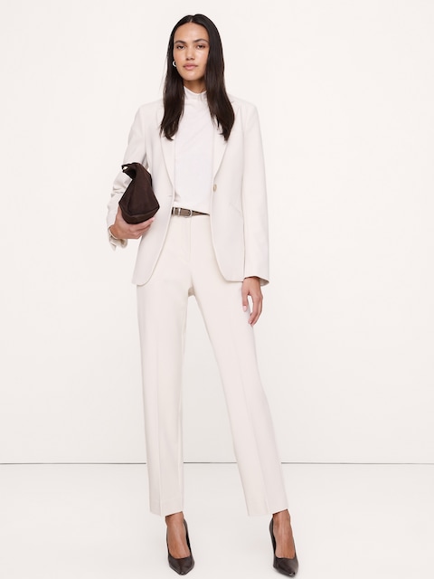 PANTALON MODERNE ÉTROIT À TAILLE HAUTE EN TISSU URBAIN EXTENSIBLE LONGUEUR CHEVILLE - Blanc