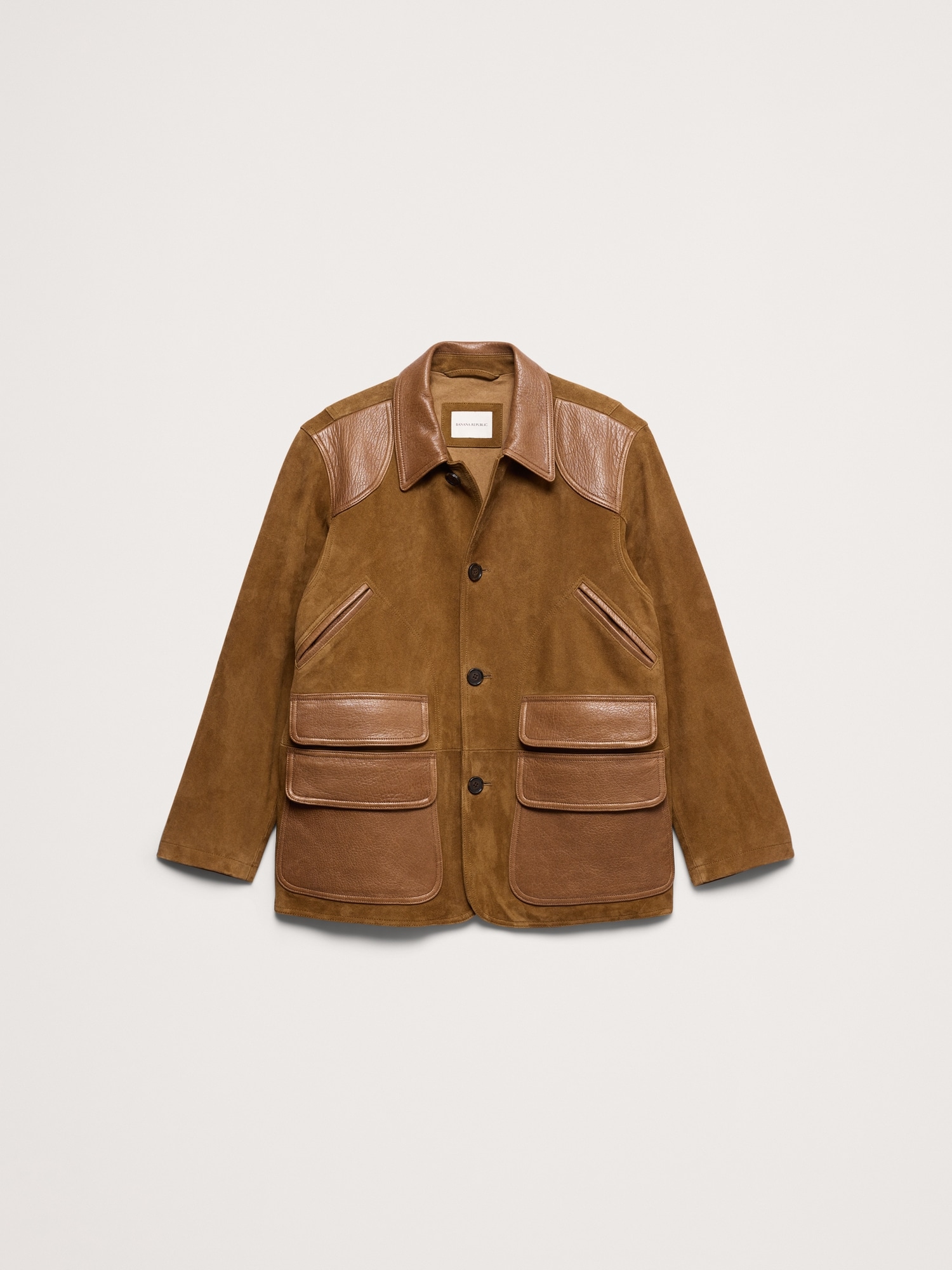 Suede Barn Coat with Leather Trim
