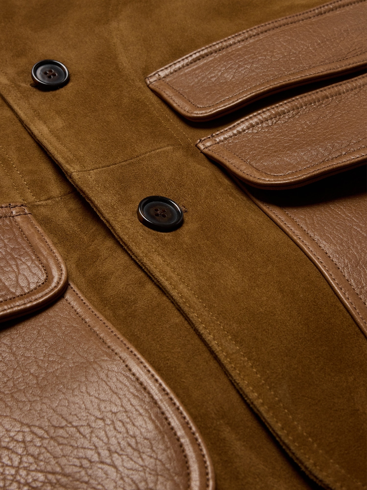 Suede Barn Coat with Leather Trim