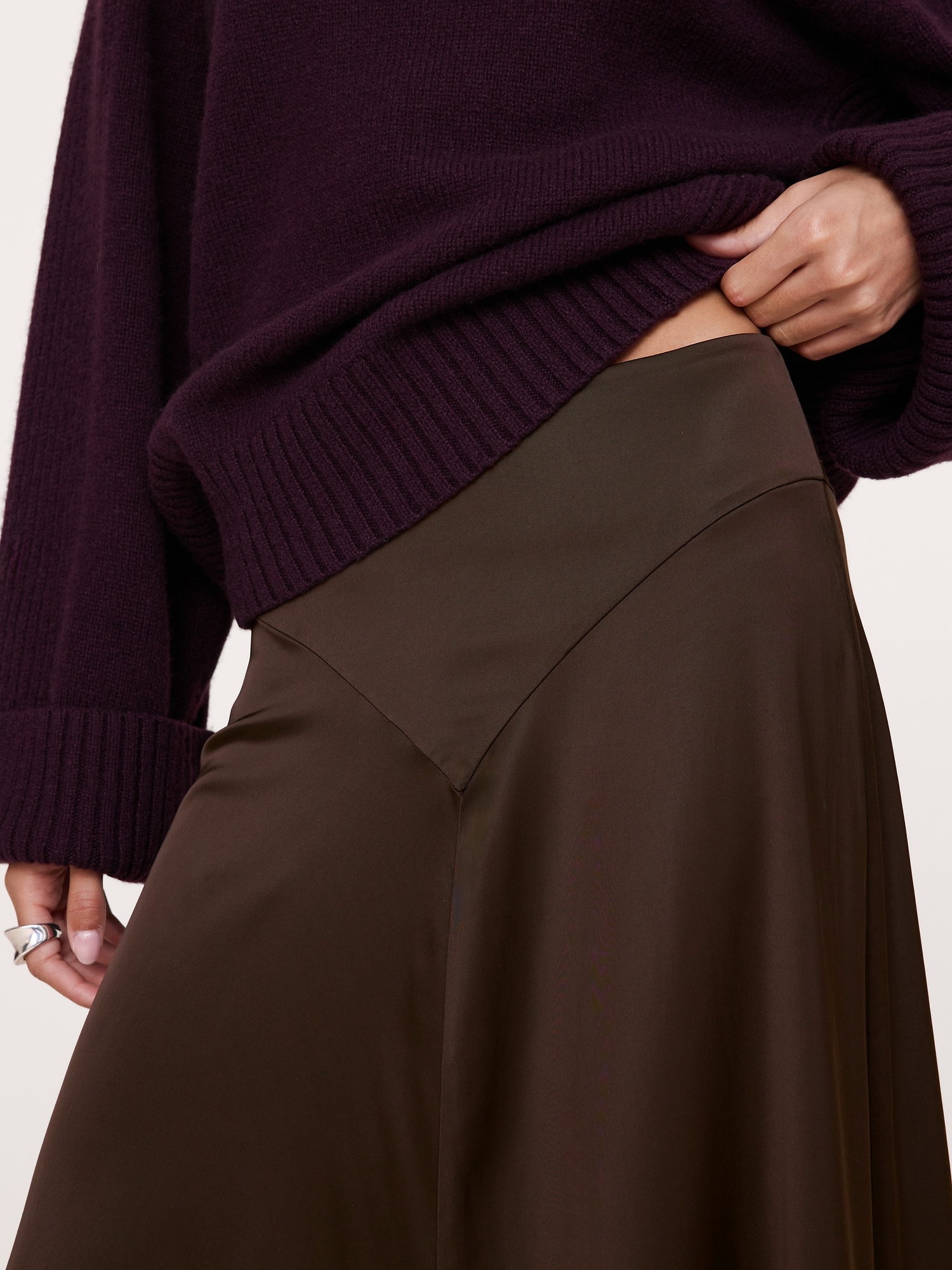 Stretch-Satin Basque-Waist Maxi Skirt