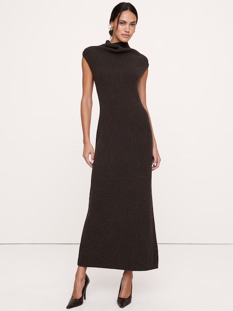 ROBE-CHANDAIL MI-LONGUE À ENCOLURE DRAPÉE EN LAINE MÉRINOS ET COTON
