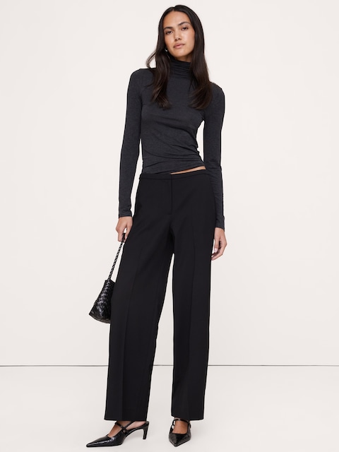 PANTALON EN LAINE ITALIENNE LÉGÈRE À TAILLE MI-BASSE ET À JAMBE LARGE