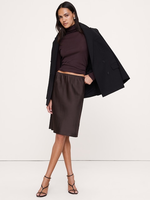 JUPE AU GENOU EN SATIN EXTENSIBLE