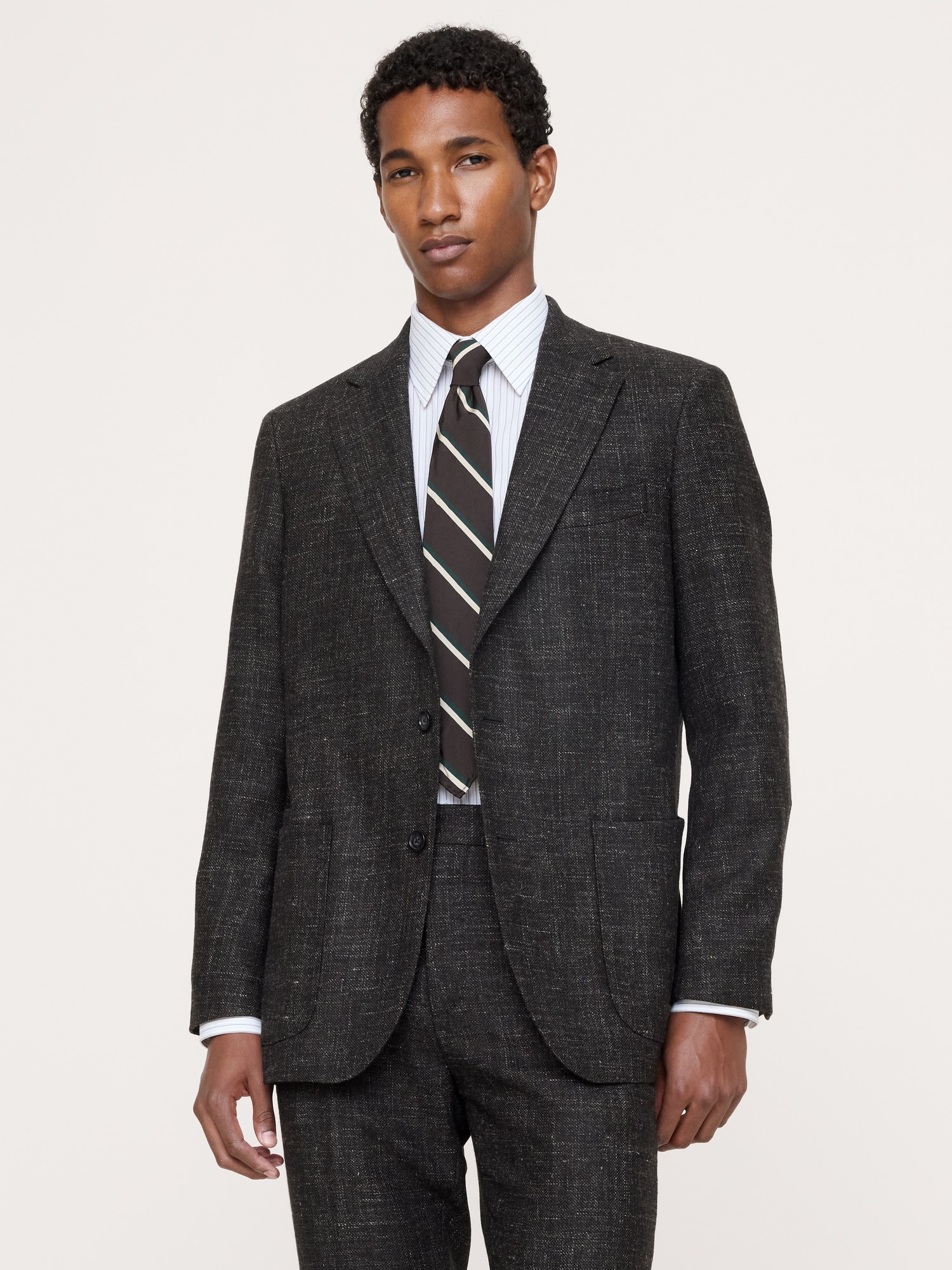 Tailored Slim Italian Tweed Suit Jacket