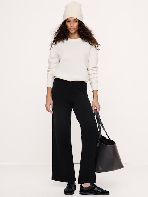 PANTALON DROIT À TAILLE MI-BASSE EXTENSIBLE EN CACHEMIRE