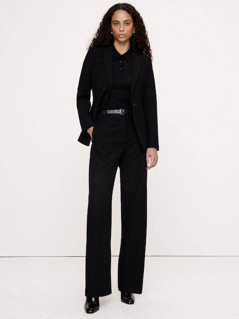 PANTALON MODERNE DROIT À TAILLE HAUTE EN TISSU URBAIN EXTENSIBLE