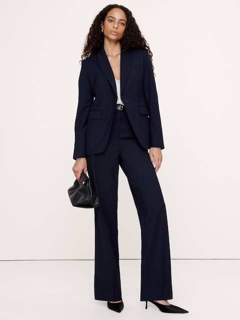 PANTALON DROIT MODERNE À TAILLE HAUTE EN LAINE ITALIENNE