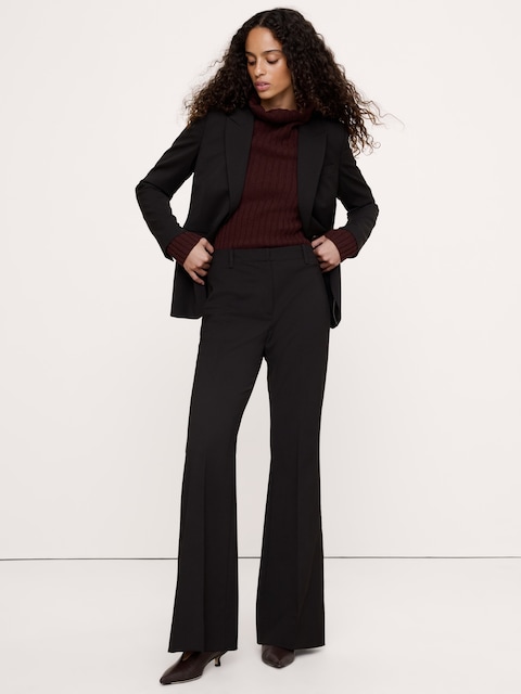 PANTALON ÉVASÉ À TAILLE HAUTE EN LAINE ITALIENNE LÉGÈRE