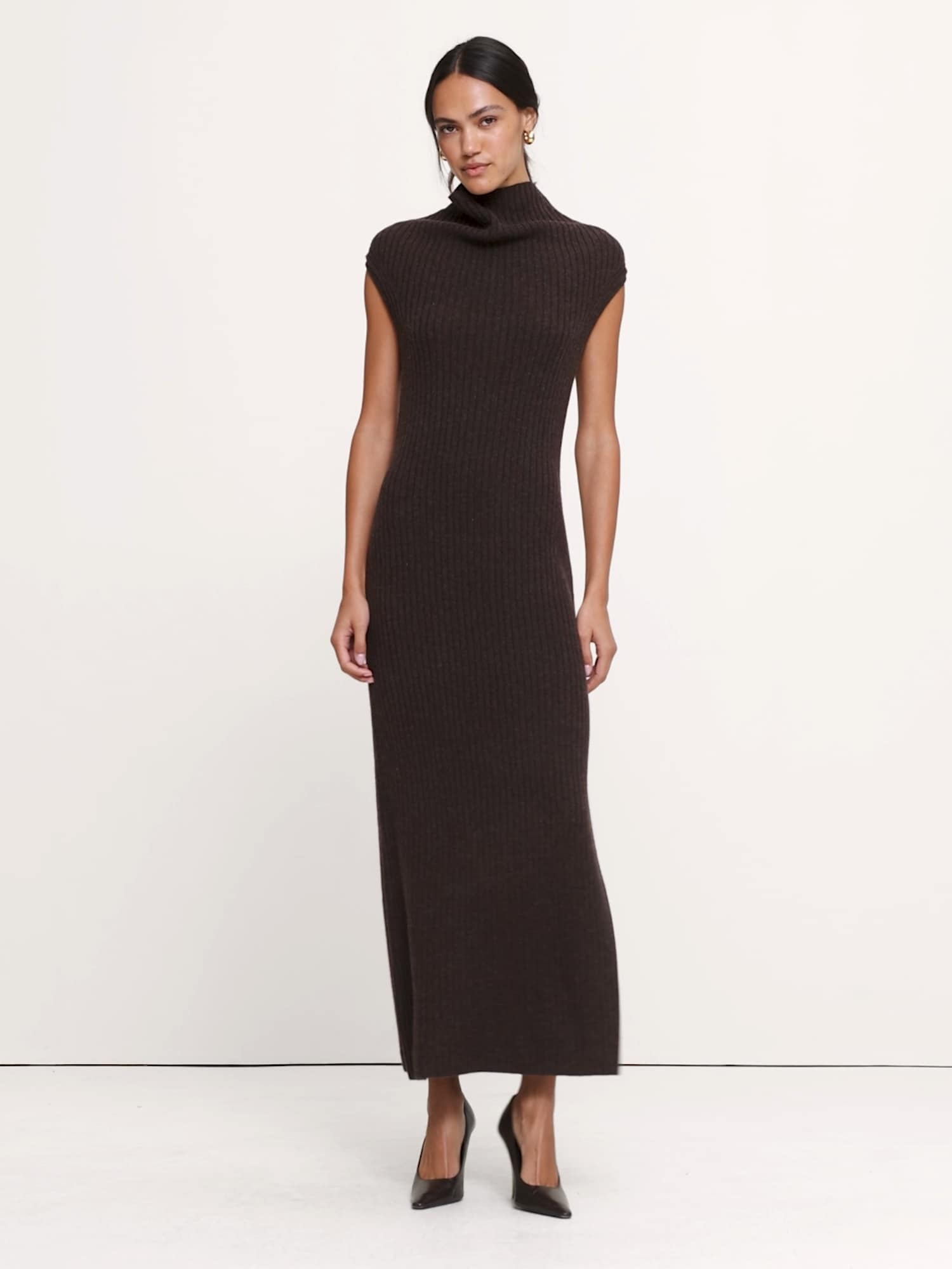 Merino-Cotton Drape-Neck Midi Sweater Dress