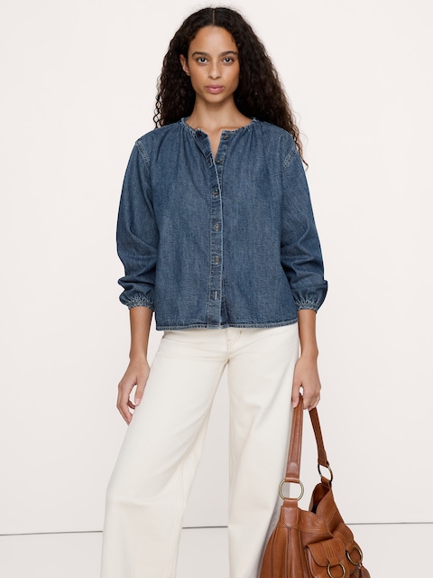 HAUT À MANCHES BOUFFANTES EN DENIM