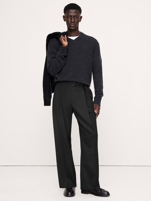 PANTALON HABILLÉ À COUPE AMPLE EN SERGÉ AVEC CEINTURE