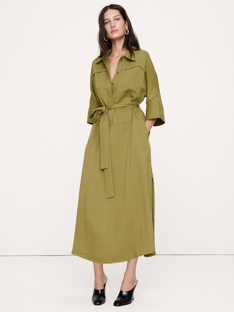 ROBE-CHEMISIER MI-LONGUE EN SERGÉ FLUIDE