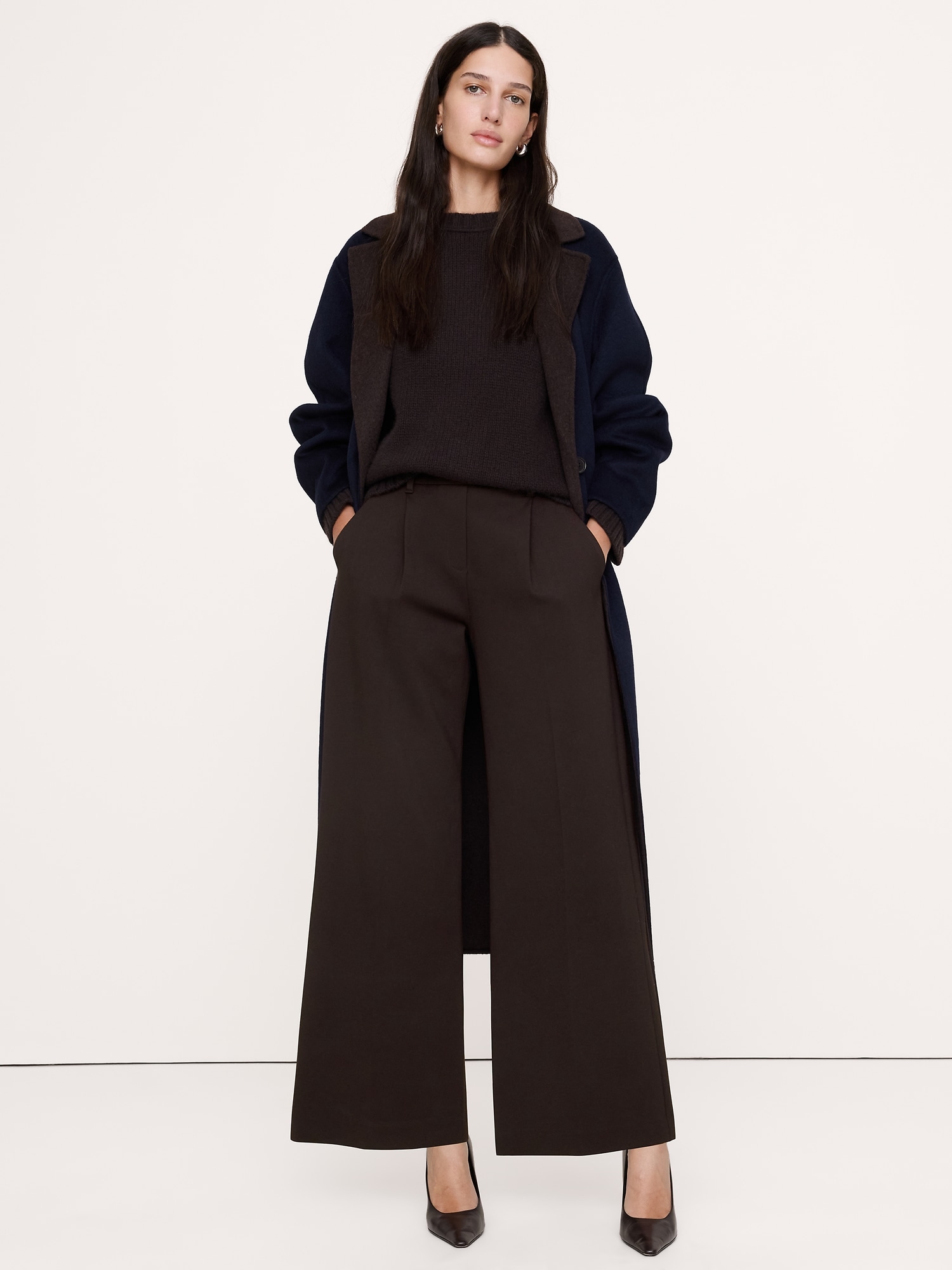 High-Rise Wide-Leg Drapey Ponte Pull-On Pant