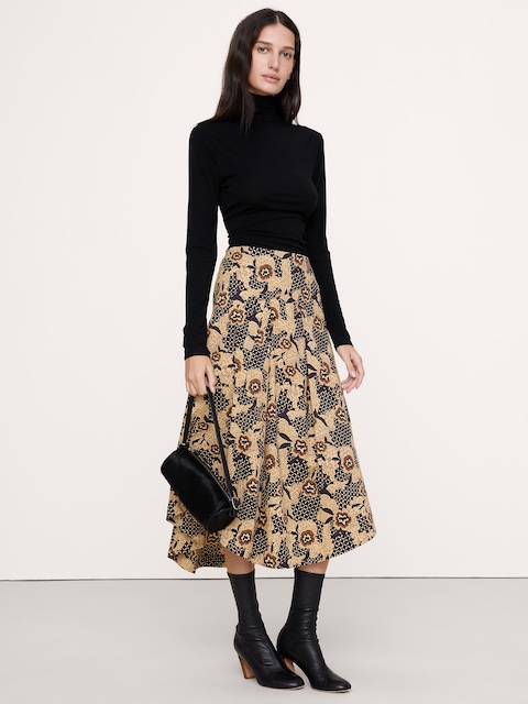 Stretch-Cotton Drop-Waist Midi Skirt
