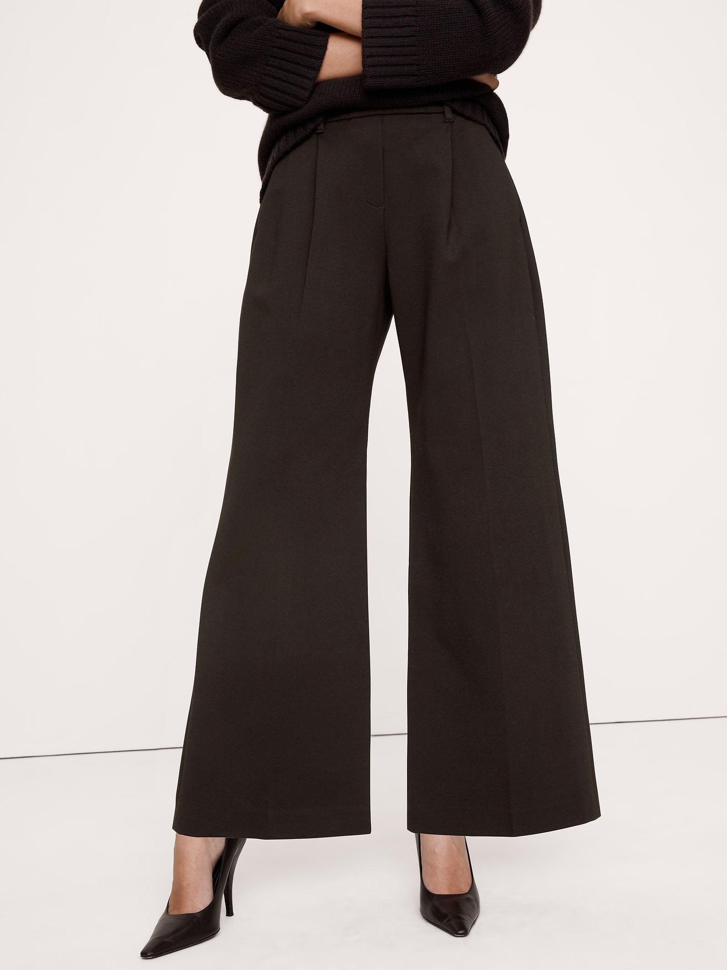 High-Rise Wide-Leg Drapey Ponte Pull-On Pant