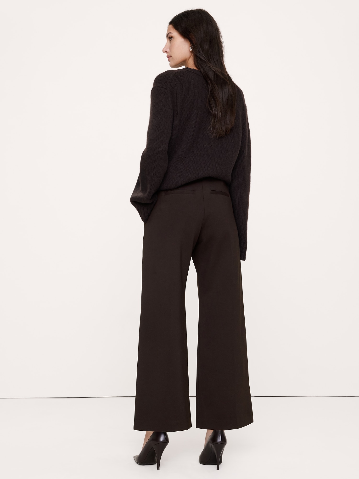 High-Rise Wide-Leg Drapey Ponte Pull-On Pant