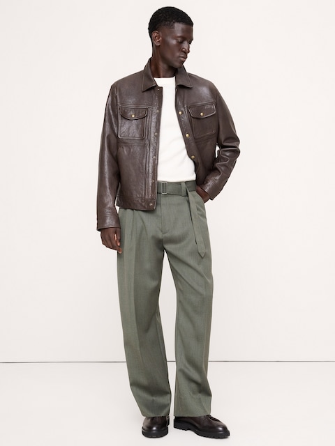 PANTALON HABILLÉ À COUPE AMPLE EN SERGÉ AVEC CEINTURE