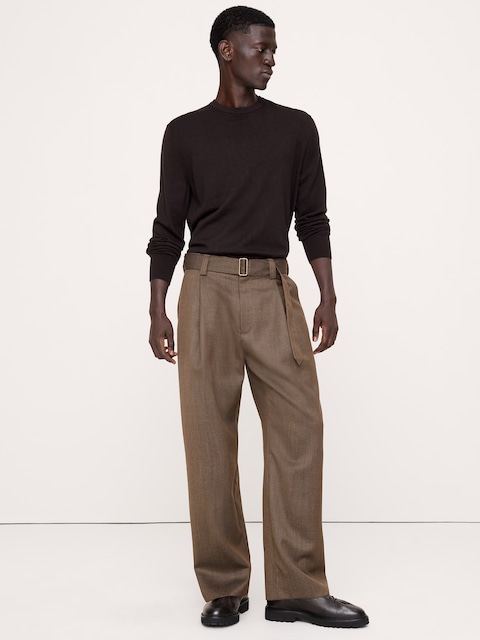 PANTALON HABILLÉ À COUPE AMPLE EN SERGÉ AVEC CEINTURE