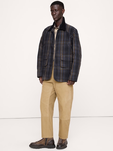 MANTEAU DE TRAVAIL À CARREAUX À COL EN VELOURS CÔTELÉ