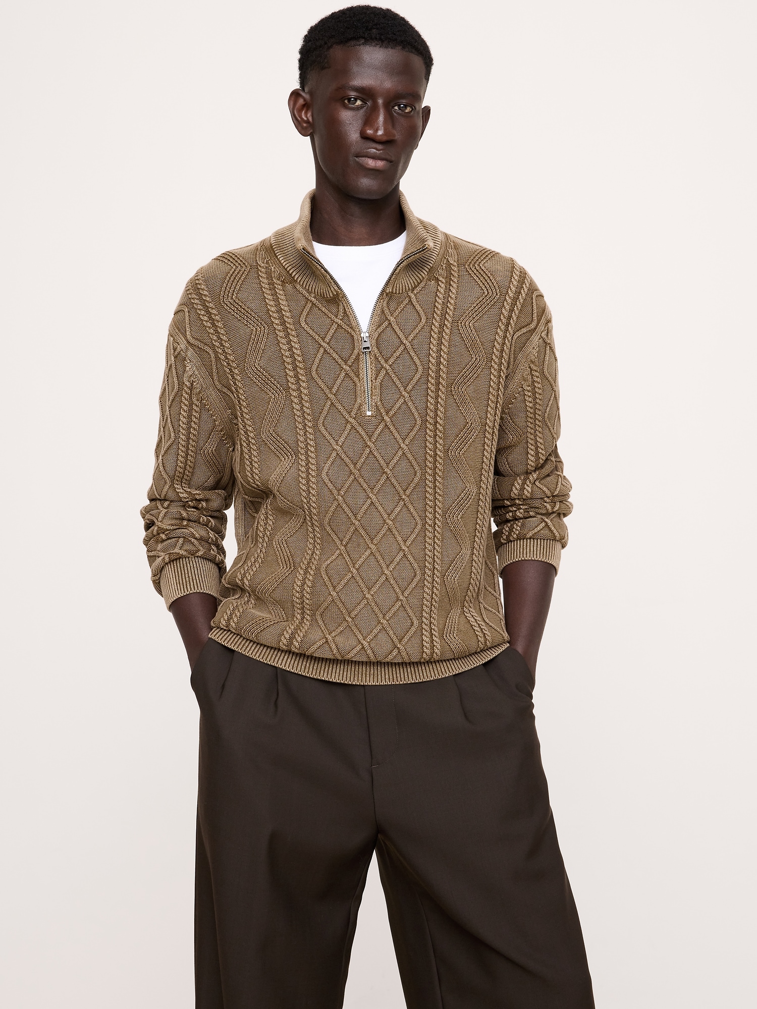 Cotton Cable-Knit Half-Zip Sweater