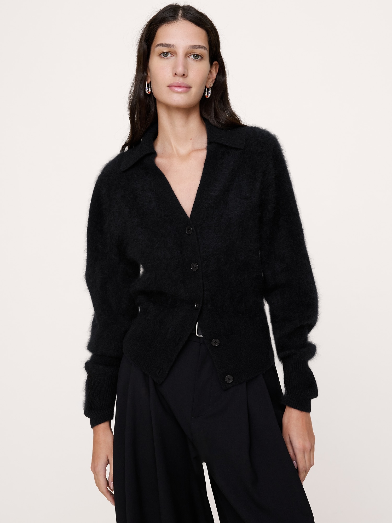Brushed Wool-Cashmere Cardigan