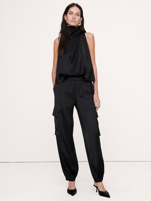 PANTALON CARGO BALLON EN SATIN EXTENSIBLE