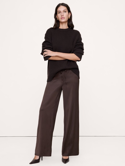 PANTALON STUDIO JAMBE LARGE À CORDON DE SERRAGE EN SATIN EXTENSIBLE