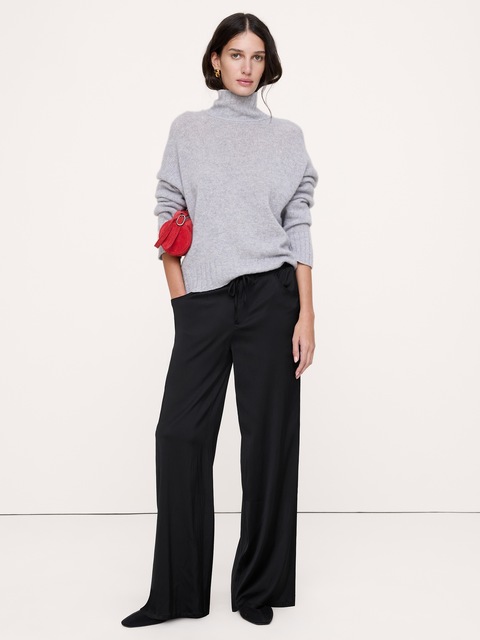 PANTALON STUDIO JAMBE LARGE À CORDON DE SERRAGE EN SATIN EXTENSIBLE