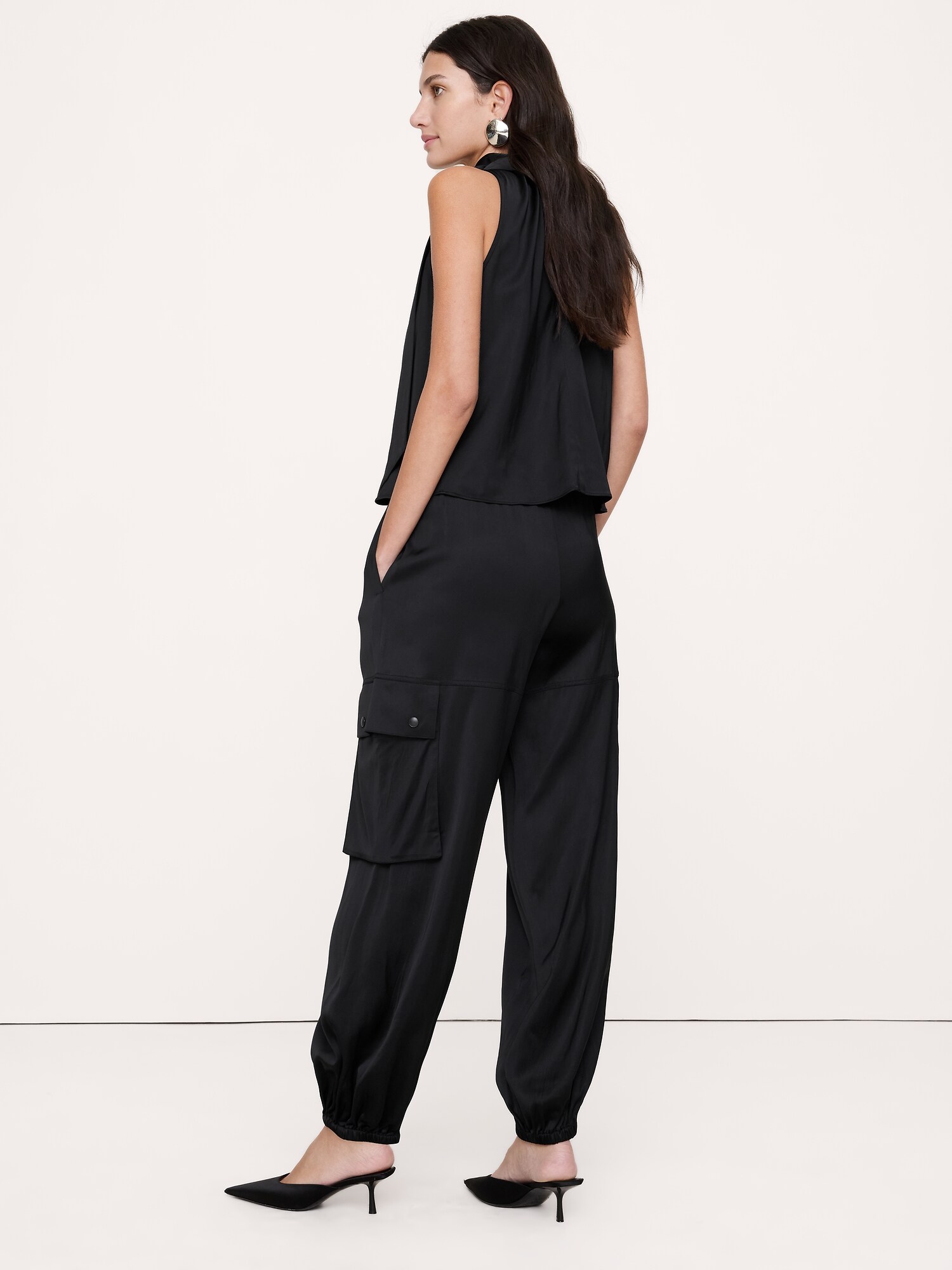 Stretch-Satin Balloon Cargo Pant