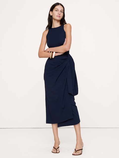 ROBE PORTEFEUILLE MI-LONGUE EN TRICOT