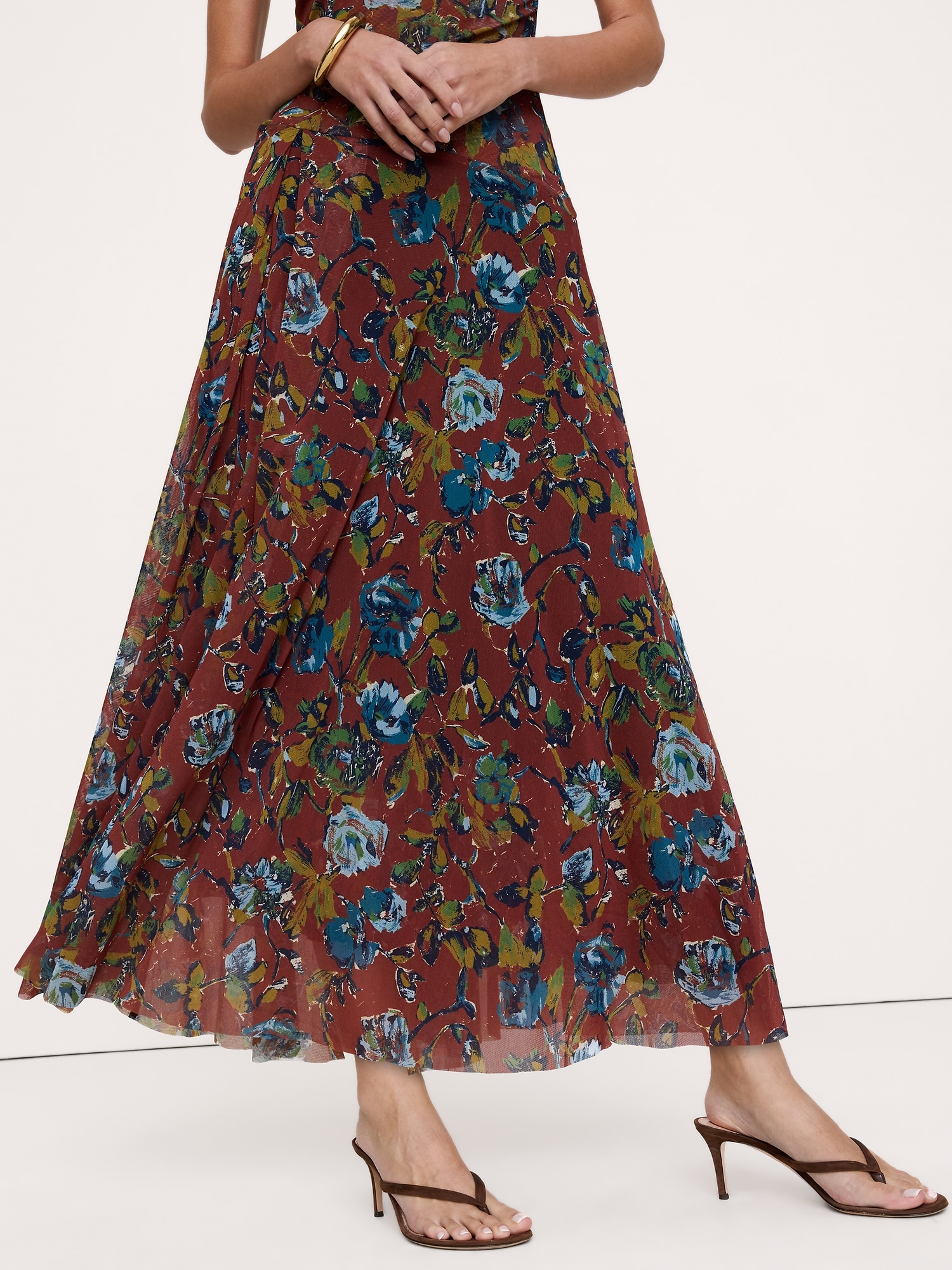 Mesh Boat-Neck Maxi Dress