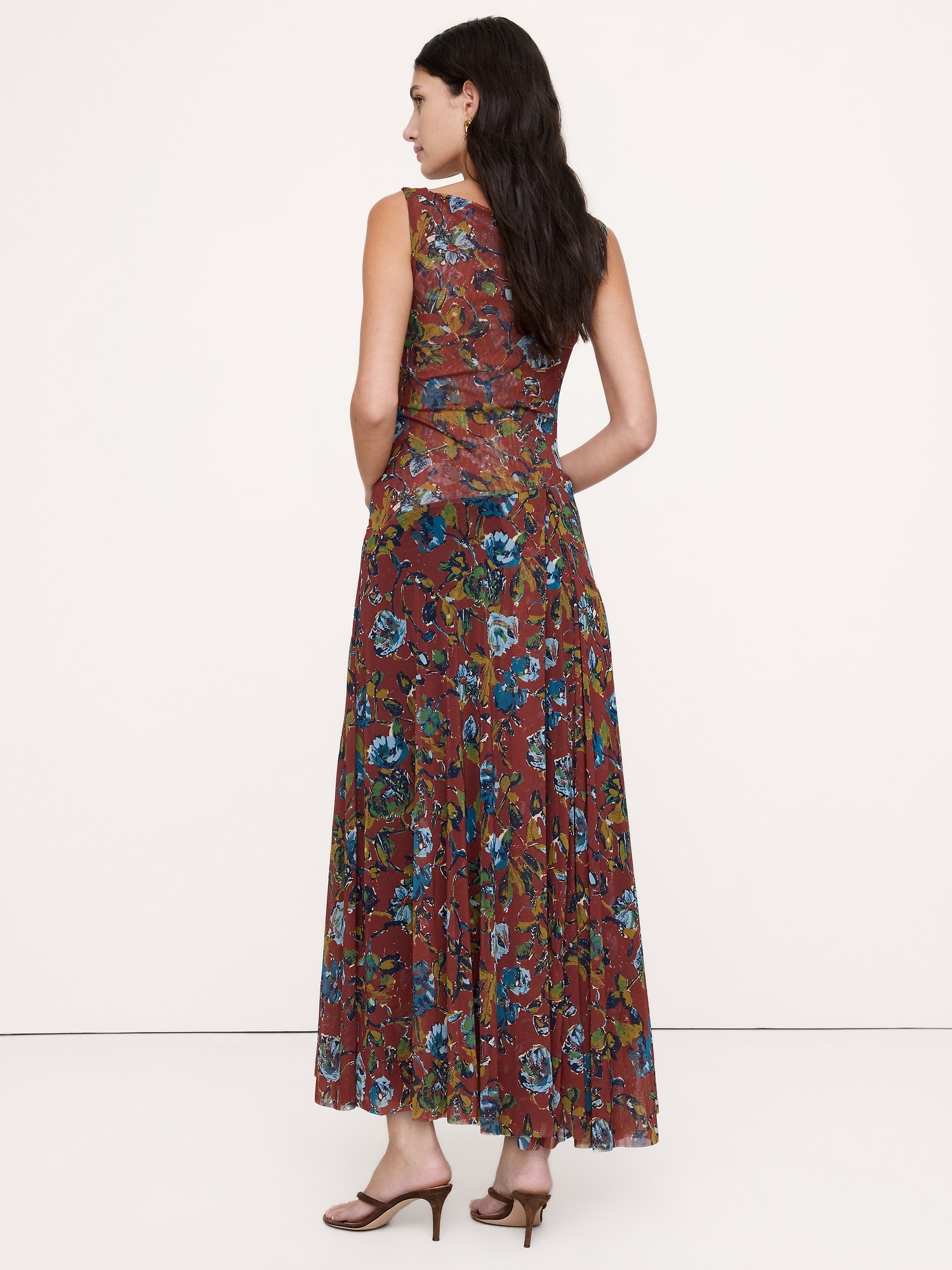 Mesh Boat-Neck Maxi Dress