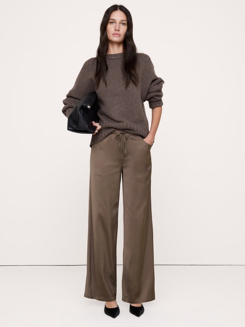PANTALON STUDIO JAMBE LARGE À CORDON DE SERRAGE EN SATIN EXTENSIBLE