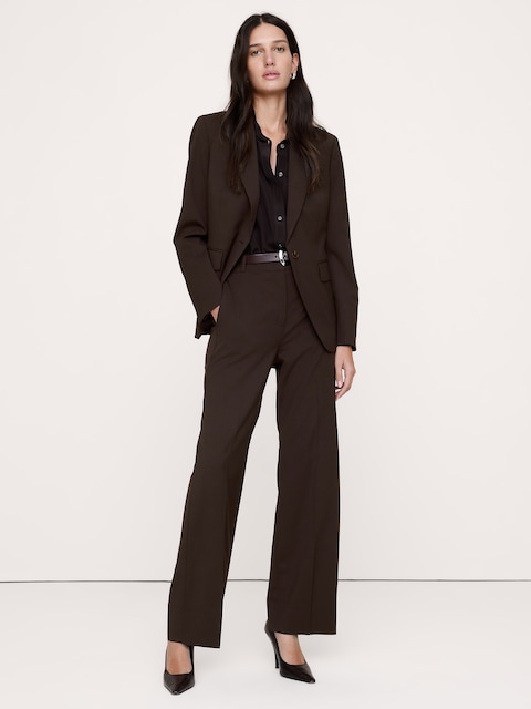 PANTALON DROIT MODERNE À TAILLE HAUTE EN LAINE ITALIENNE