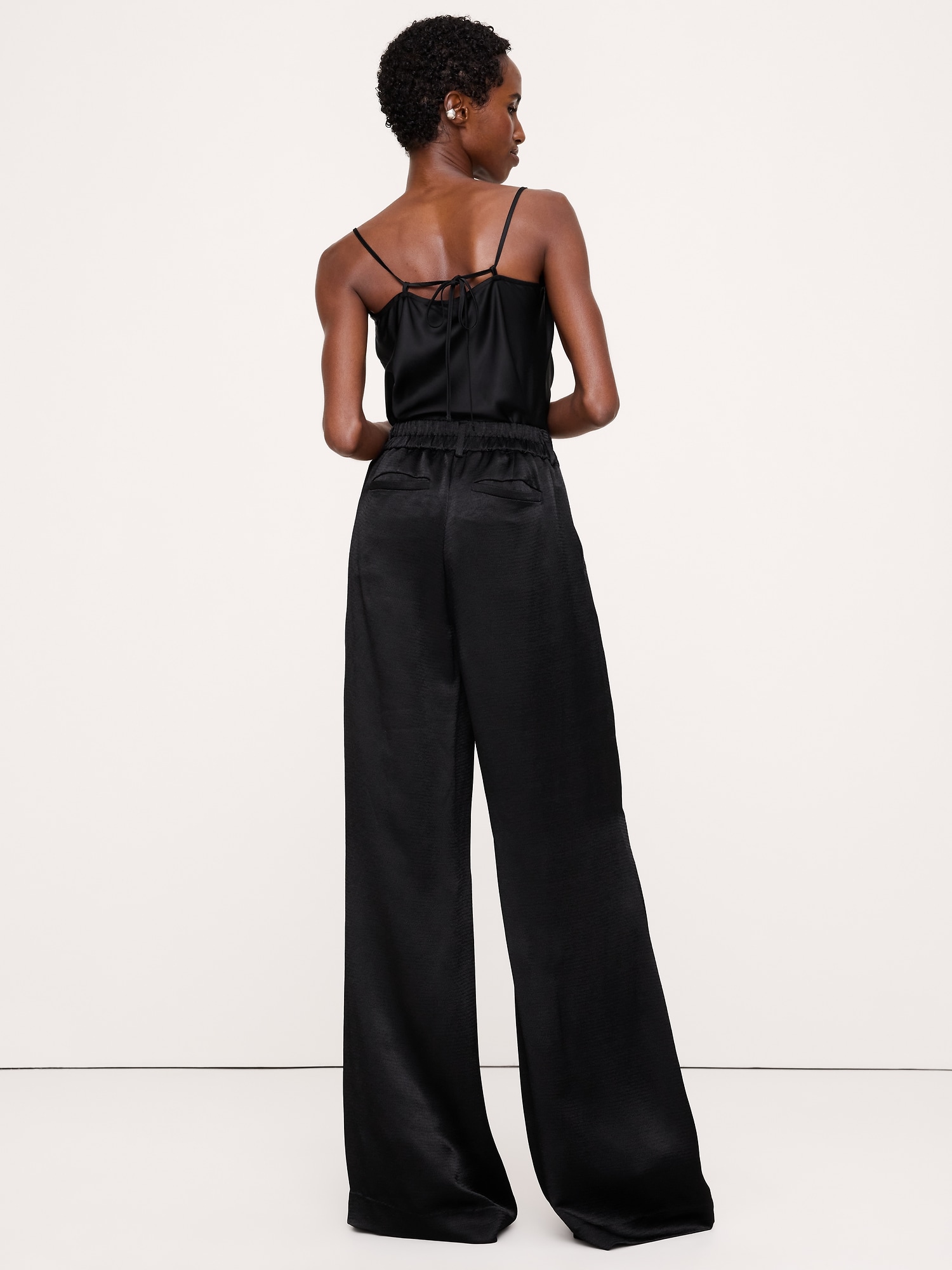 High-Rise Wide-Leg Hammered Satin Pant