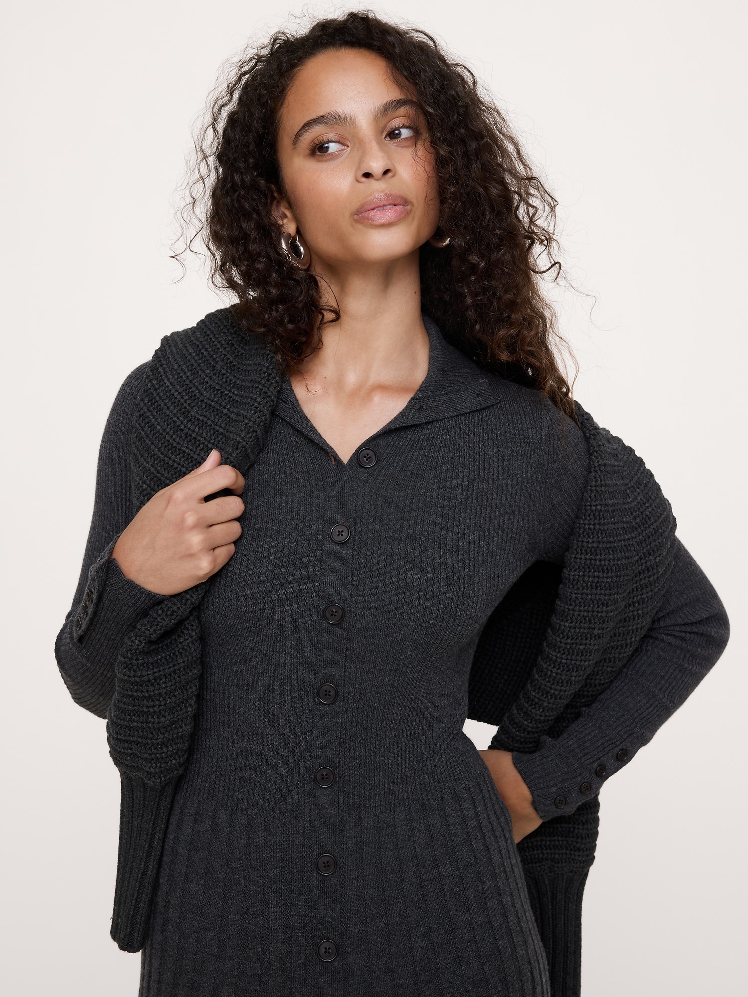 Ribbed Buttoned Sweater Dress