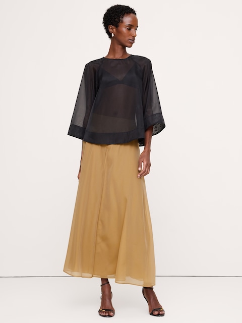 JUPE LONGUE À TAILLE BASSE EN ORGANZA